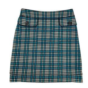 Harold’s Skirt Women 2 Green Black White Plaid Lined Pencil Straight Pocket Mini